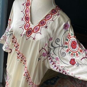 Josie Natori Couture Beaded Kaftan Dress Pure Silk Embroidered Kimono Cocoon